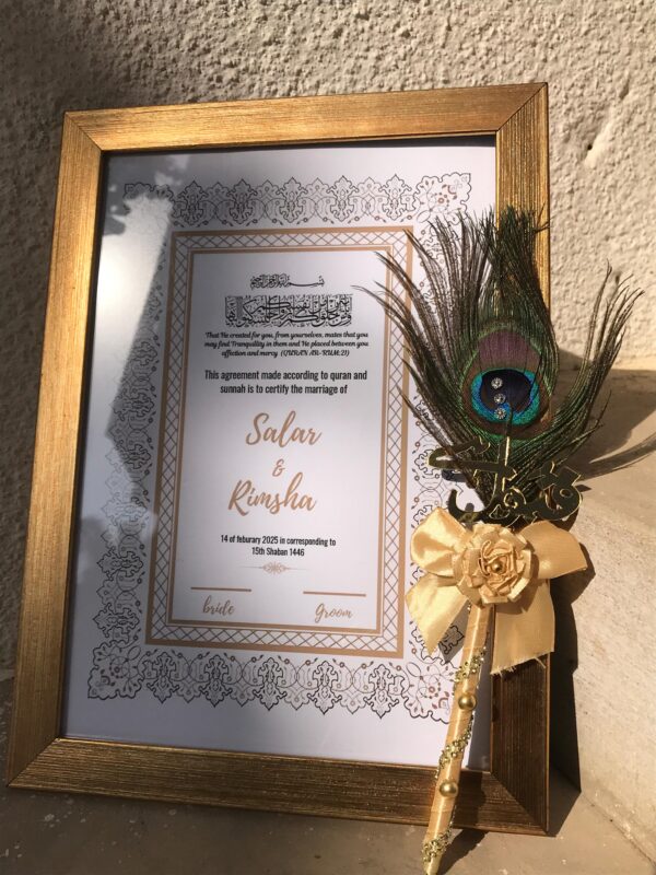 Nikkah Certificate with frame and pen